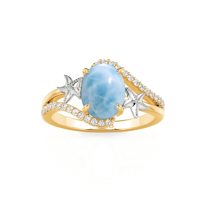 Jeulia Swirl Oval Larimar Ring with Dual Starfish for Women