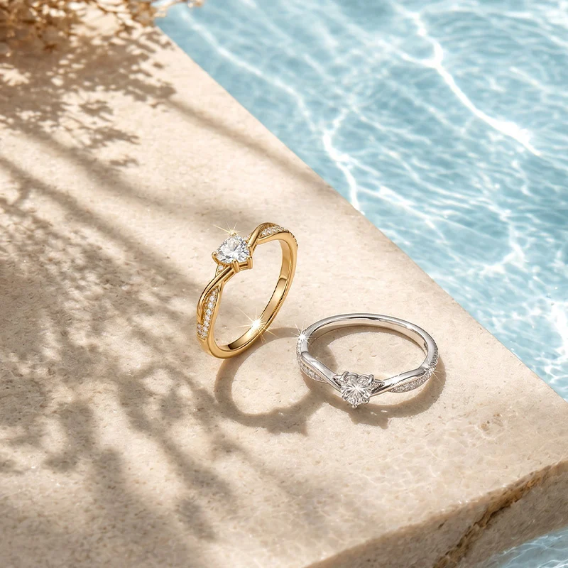 Jeulia Minimalist Twist V-Shape Pavé Heart Promise Ring