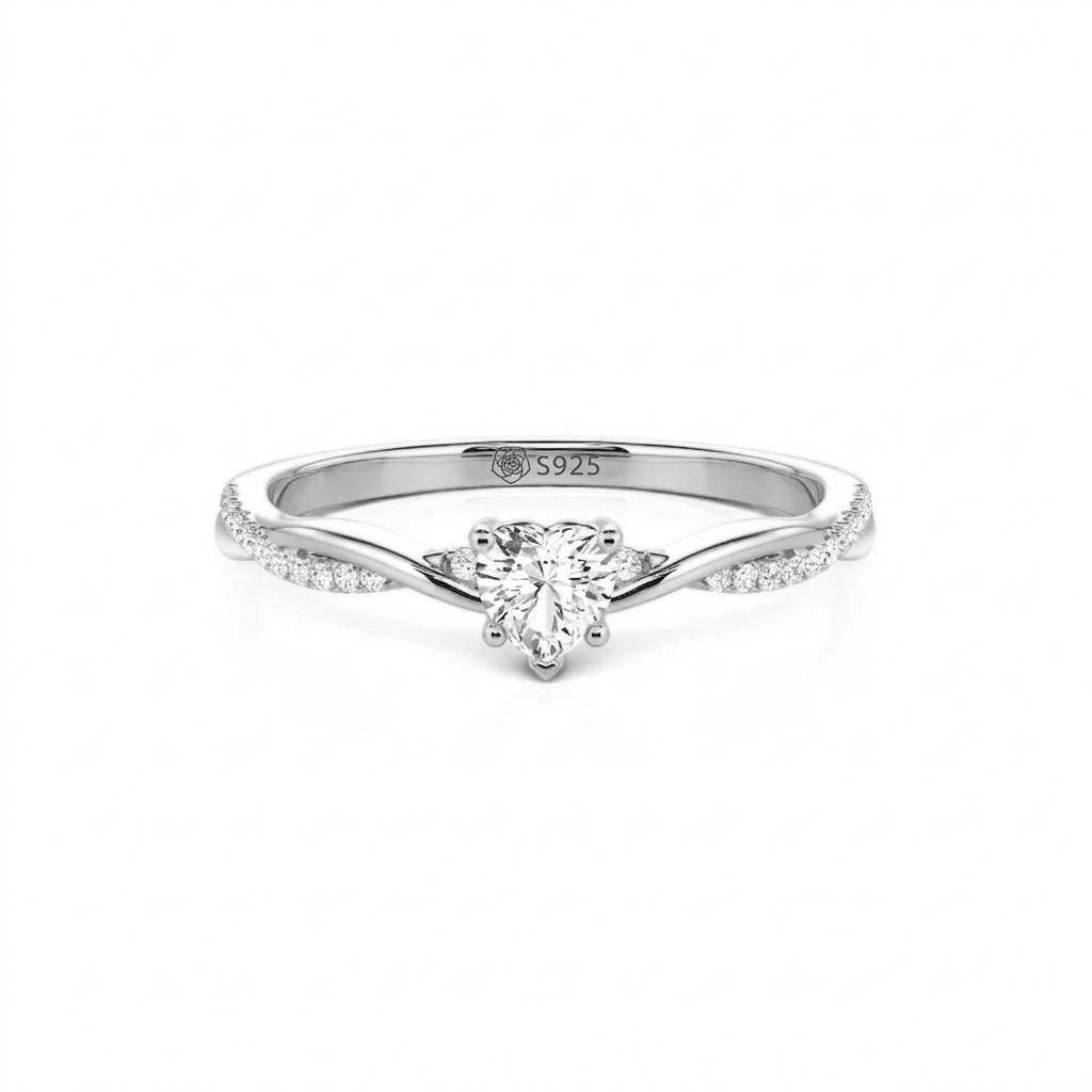 Jeulia Minimalist Twist V-Shape Pavé Heart Promise Ring