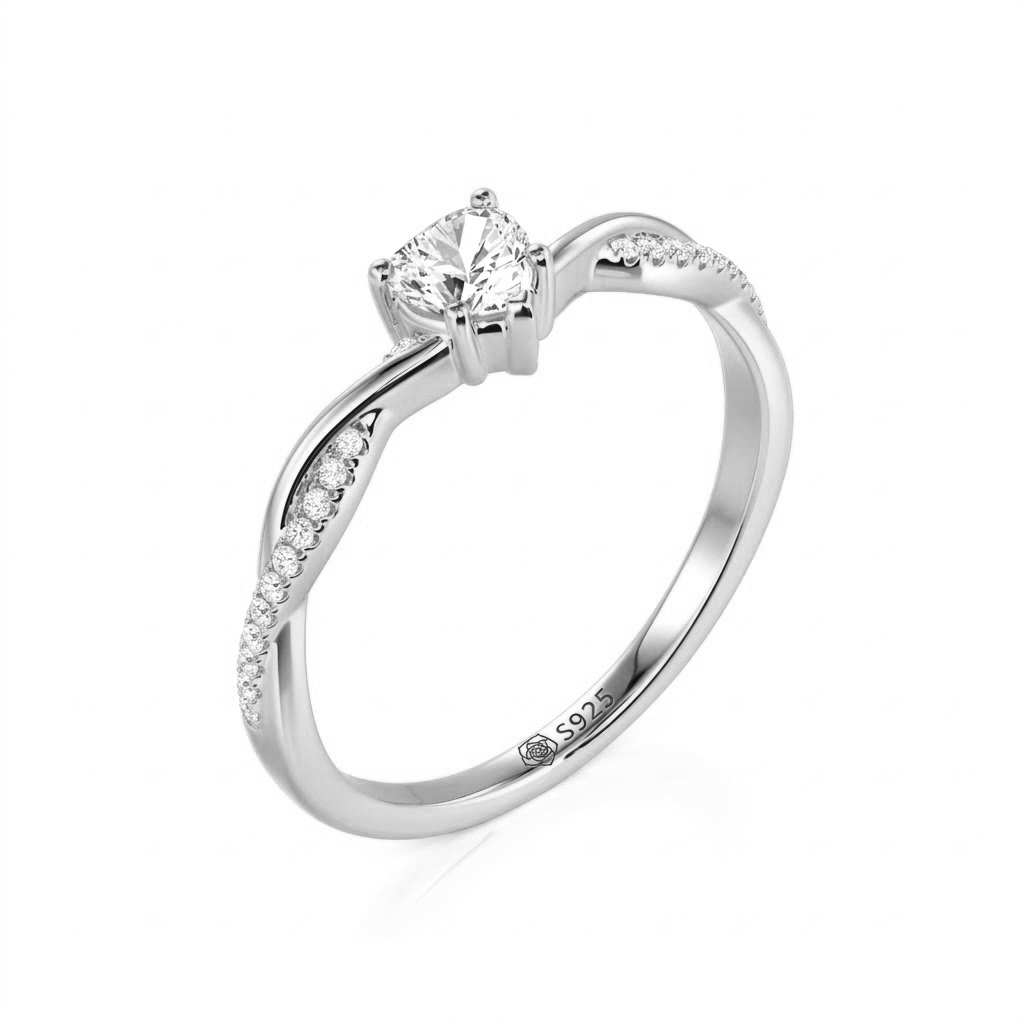 Jeulia Minimalist Twist V-Shape Pavé Heart Promise Ring