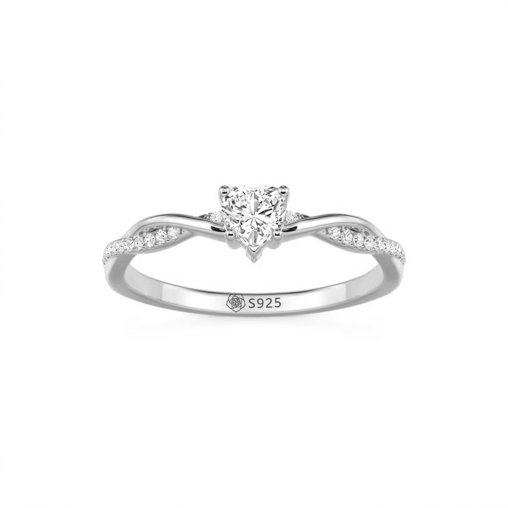 Jeulia Minimalist Twist V-Shape Pavé Heart Promise Ring