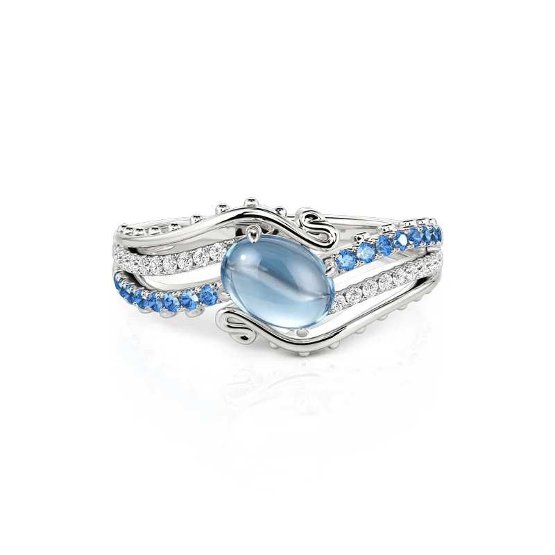 Jeulia Bypass Ocean Wave Oval Blue Topaz Engagement Ring