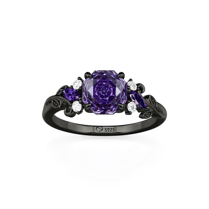 Jeulia Black Vine Purple Rose Cut Engagement Ring Set