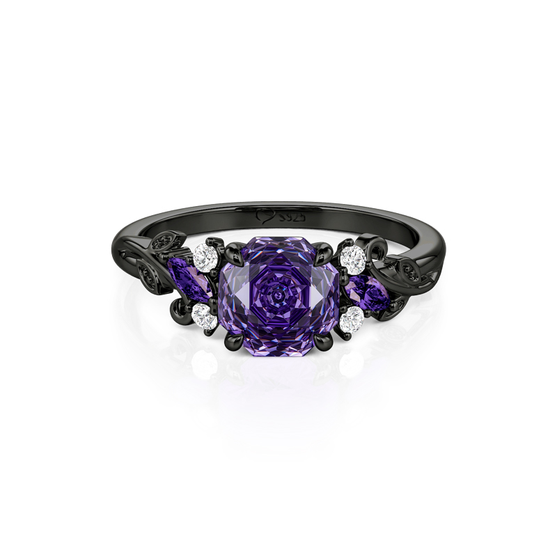 Jeulia Black Vine Purple Rose Cut Engagement Ring Set