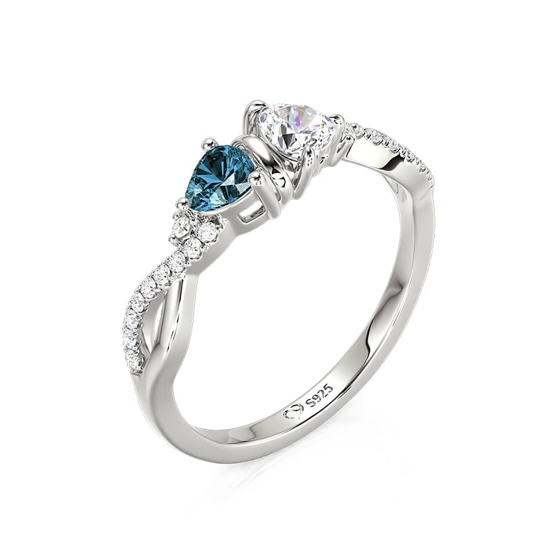 Jeulia Custom Twist Double Heart Birthstone Engagement Ring