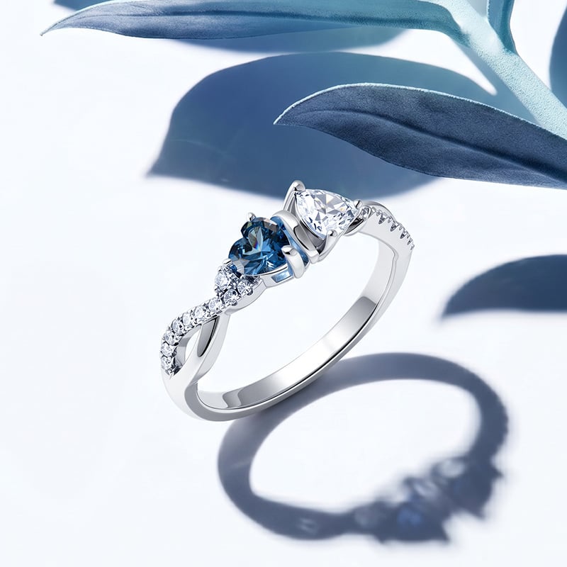 Jeulia Custom Twist Double Heart Birthstone Engagement Ring