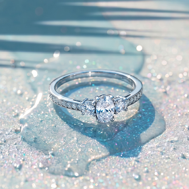 Helirose Minimalist Pave Three Stone Oval Promise Ring