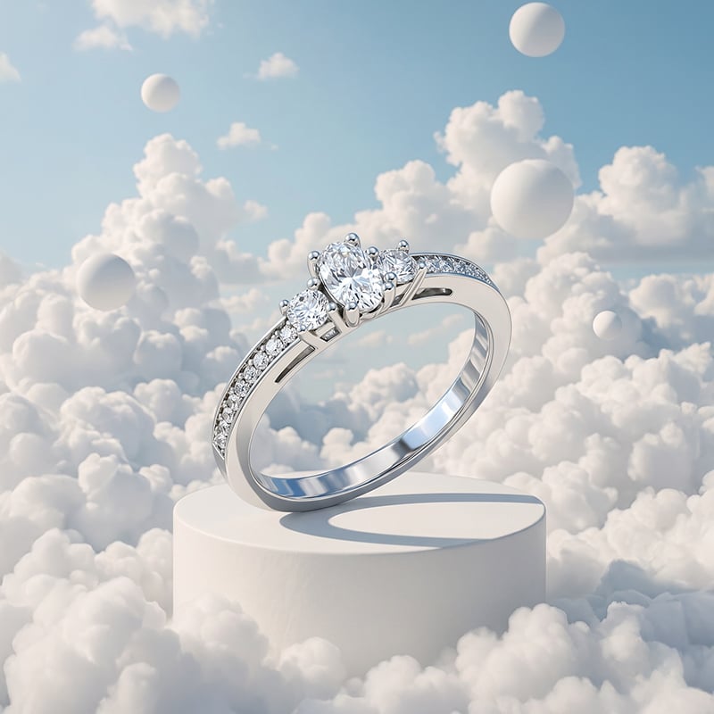 Helirose Minimalist Pave Three Stone Oval Promise Ring