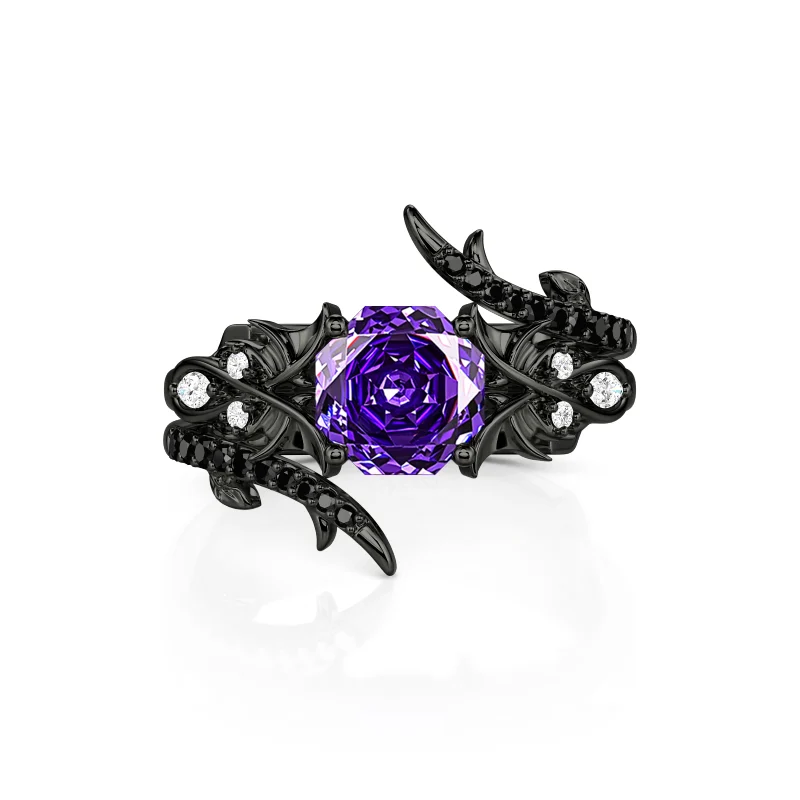 Jeulia Until Death Purple Rose Cut Bat Wing Bridal Ring Set