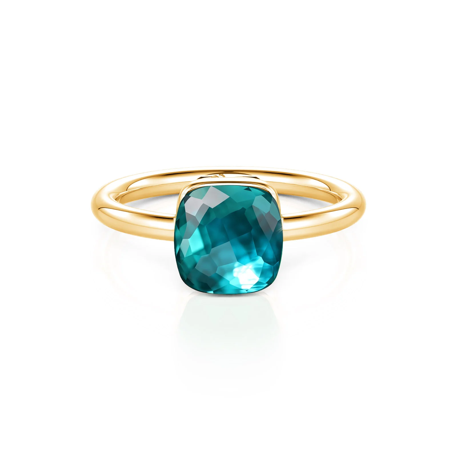 Jeulia Gold Cushion Cut Solitaire London Blue Topaz Ring