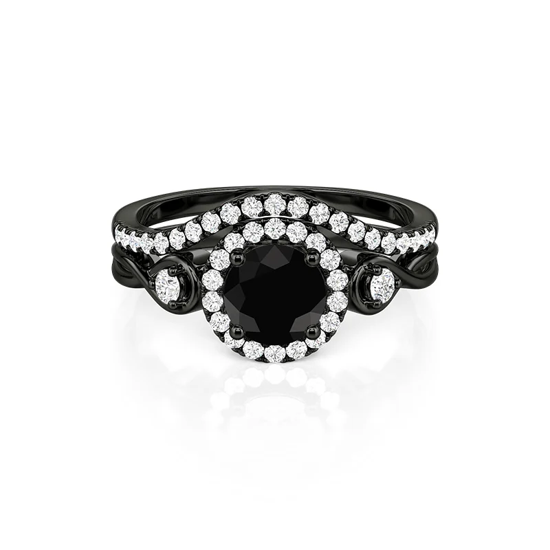 Jeulia Black Twist Infinity Halo Round Cut Bridal Ring Set