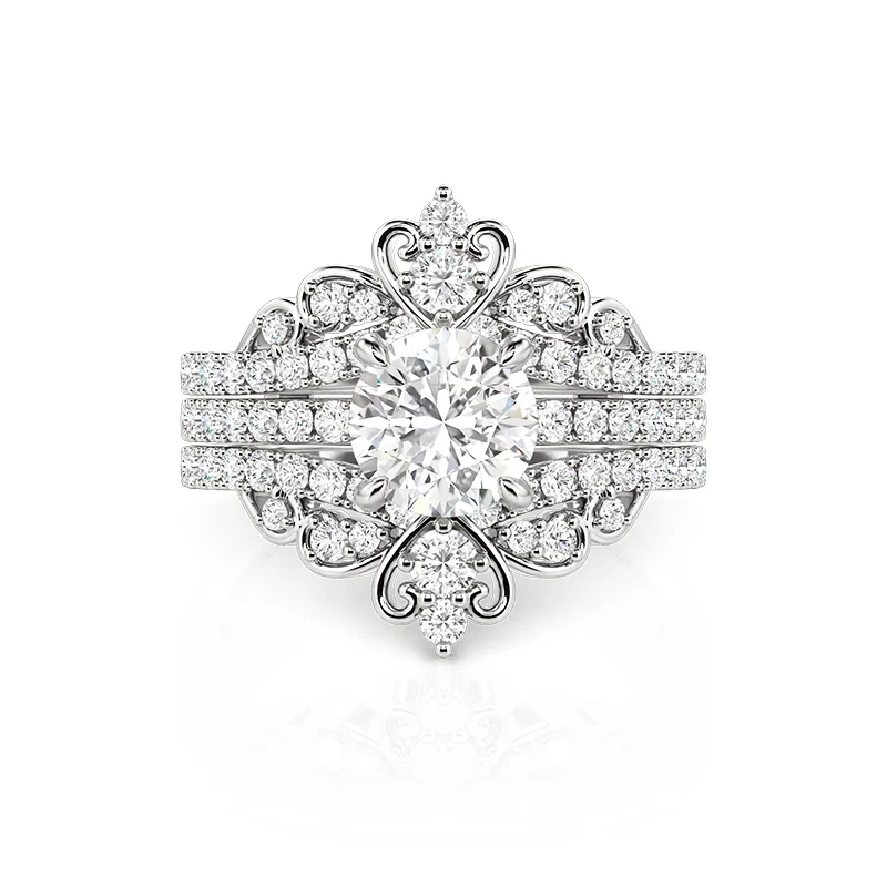 Jeulia Round Engagement Ring with Heart Crown Enhancer Set