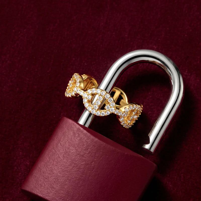 Jeulia Minimalist Gold Pave Anchor Chain Ring