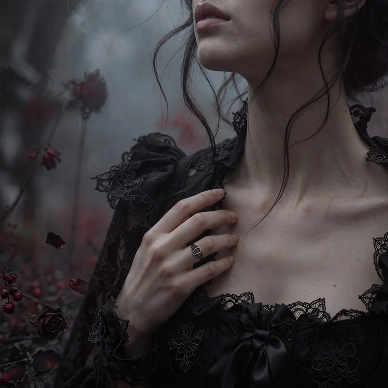 Jeulia Until Death Gothic Black Rose Cross Coffin Ring