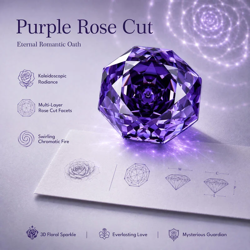 Jeulia Until Death Purple Rose Cut Bat Wing Bridal Ring Set