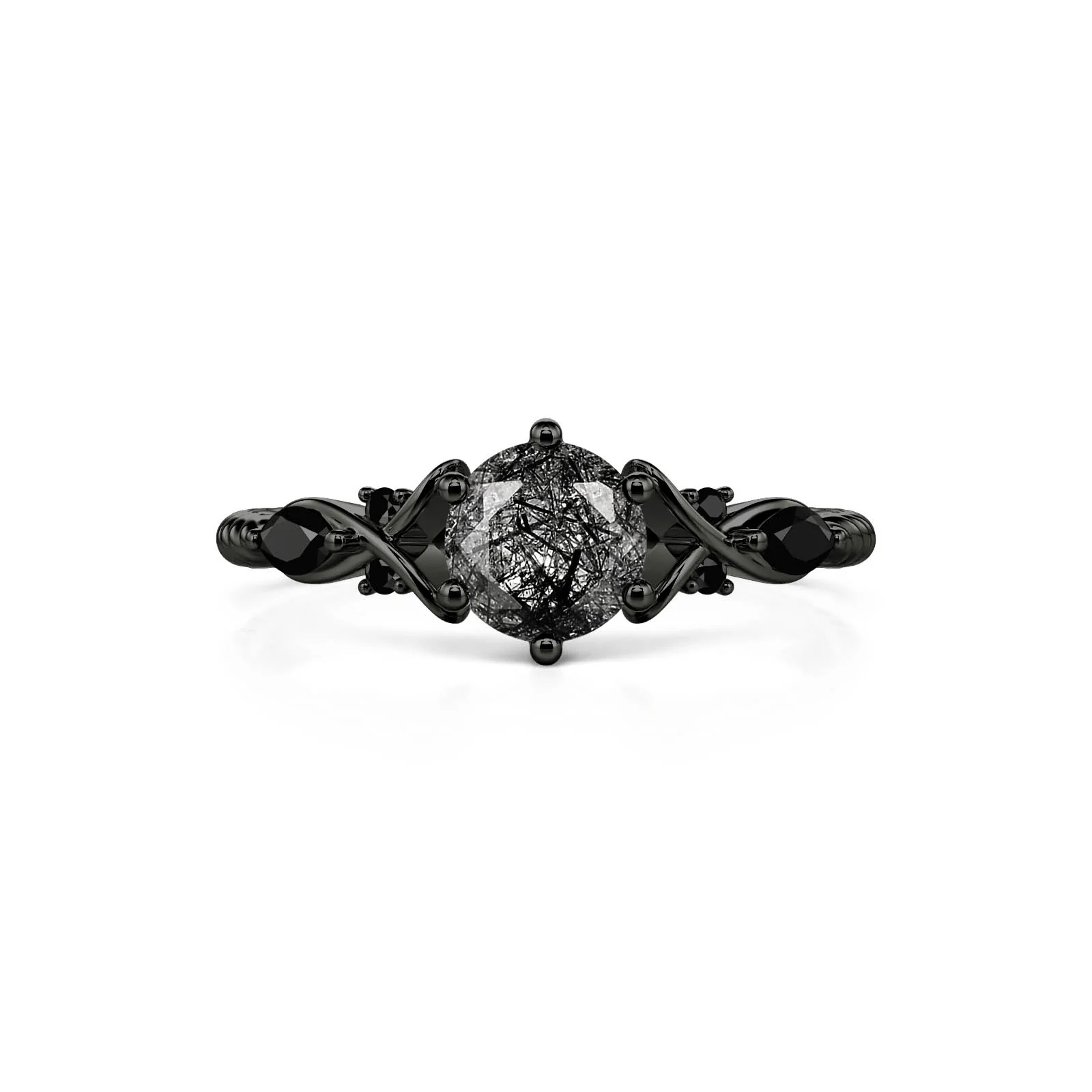 Jeulia Gothic Infinity Twist Black Rutilated Quartz Ring