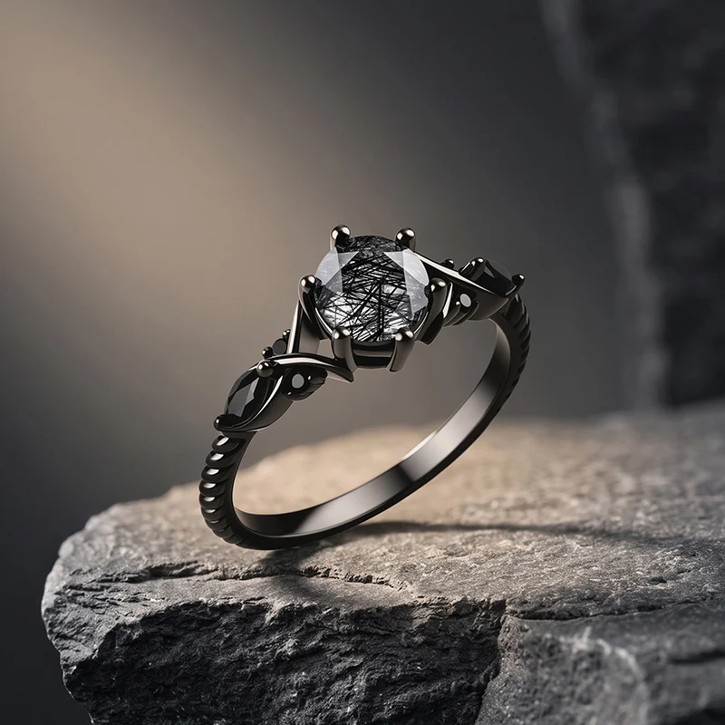 Jeulia Gothic Infinity Twist Black Rutilated Quartz Ring
