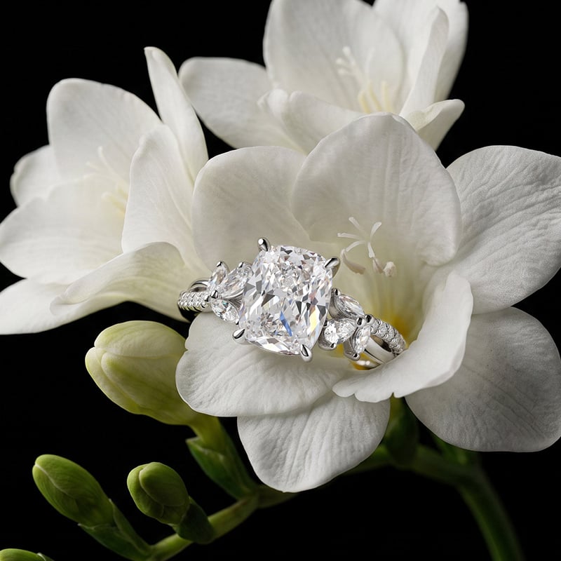 Helirose Twist Cluster Cushion Cut Engagement Ring
