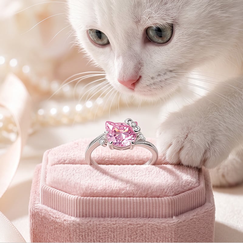 Jeulia Petland Milgrain Minimalist Pink Cat Engagement Ring