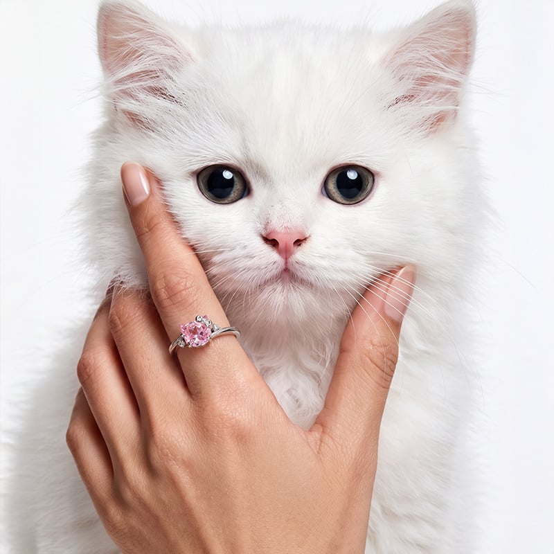 Jeulia Petland Milgrain Minimalist Pink Cat Engagement Ring