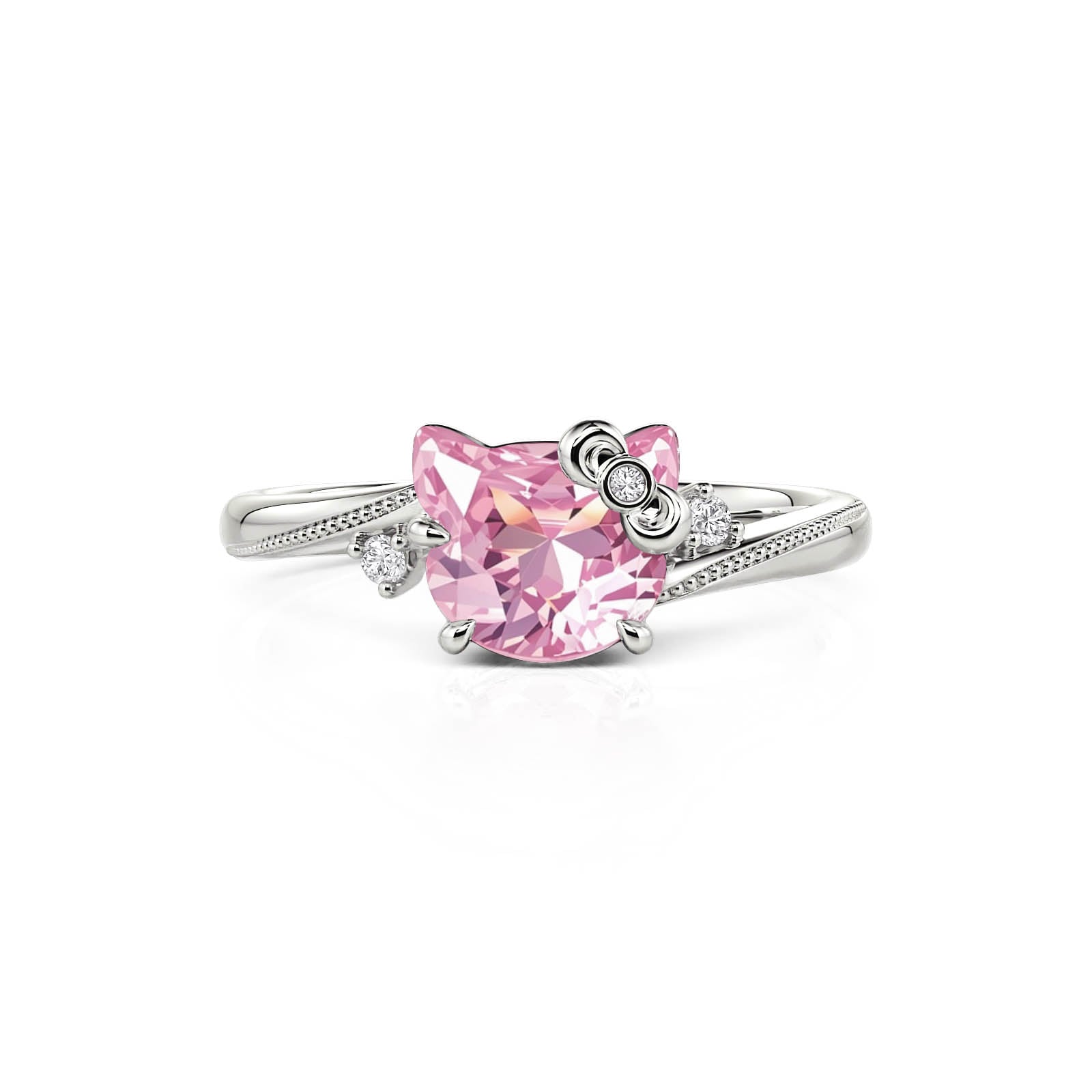 Jeulia Petland Milgrain Minimalist Pink Cat Engagement Ring