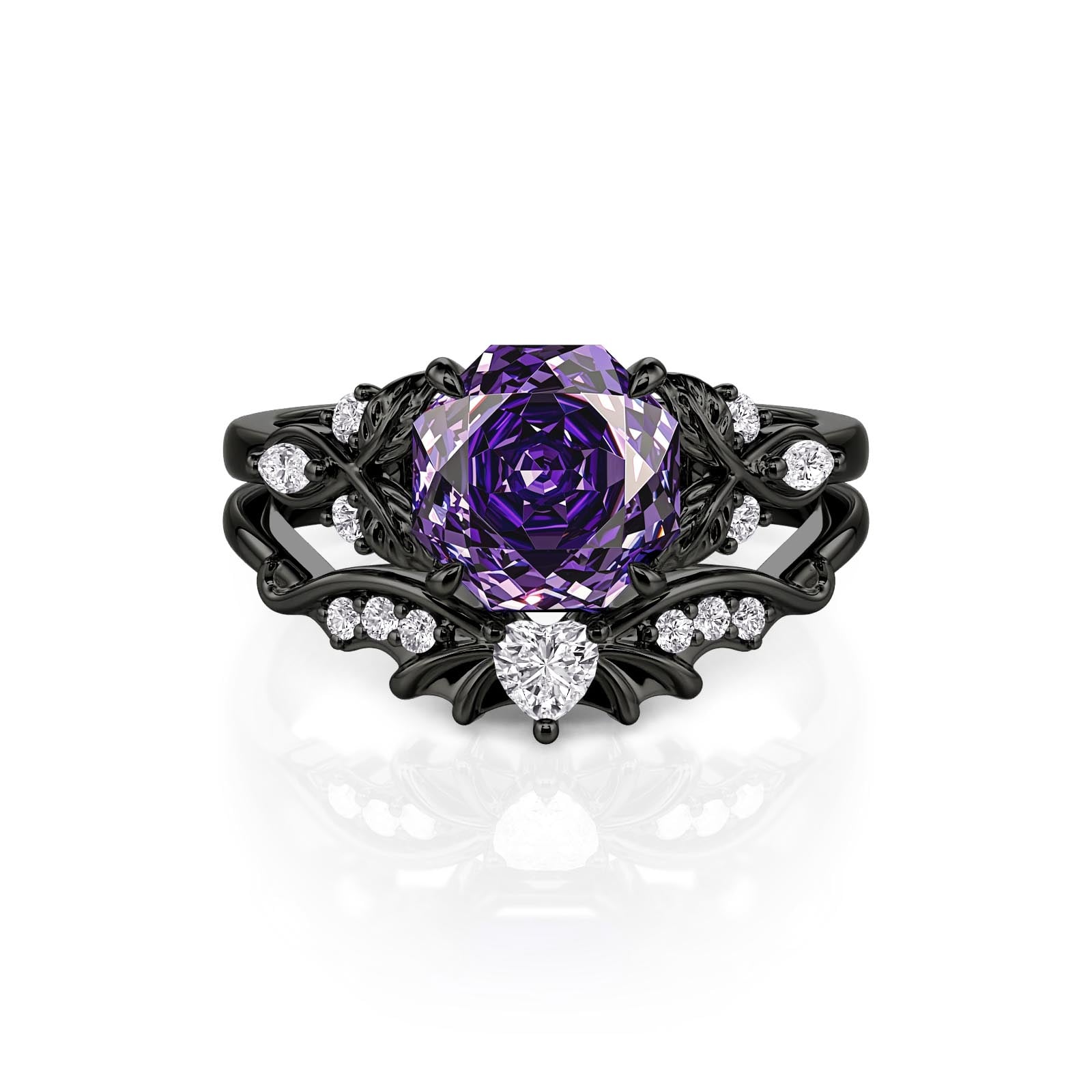 Jeulia Black Vine Purple Rose Cut Engagement Ring Set