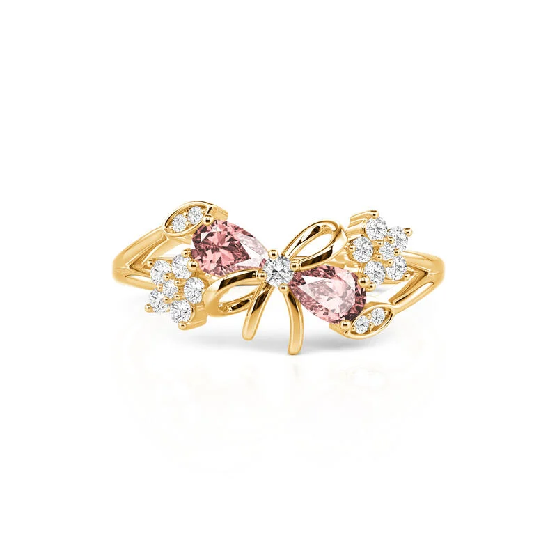 Jeulia Fashion Gold Pink Bow Ring for Women