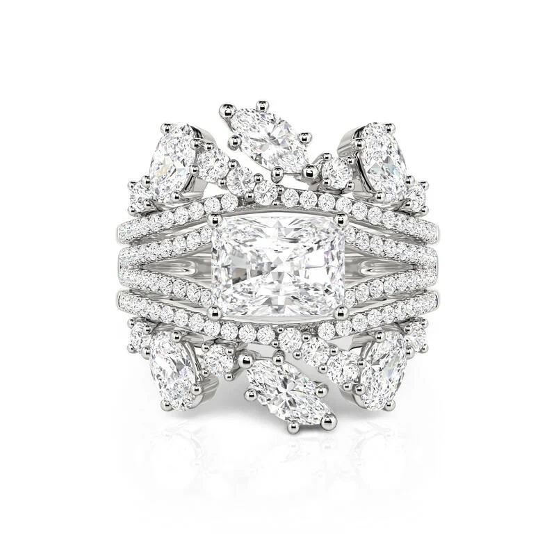 Jeulia East-West Radiant Cut Bridal Ring Set Sterling Silver