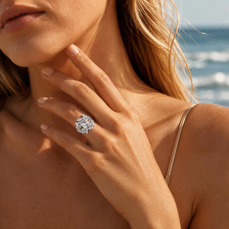 Jeulia East-West Radiant Cut Bridal Ring Set Sterling Silver