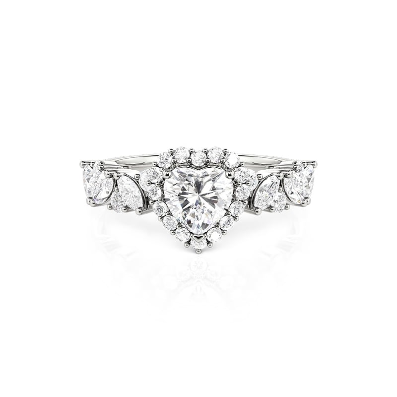 Helirose Halo Cluster Heart Engagement Ring with Eternity Band