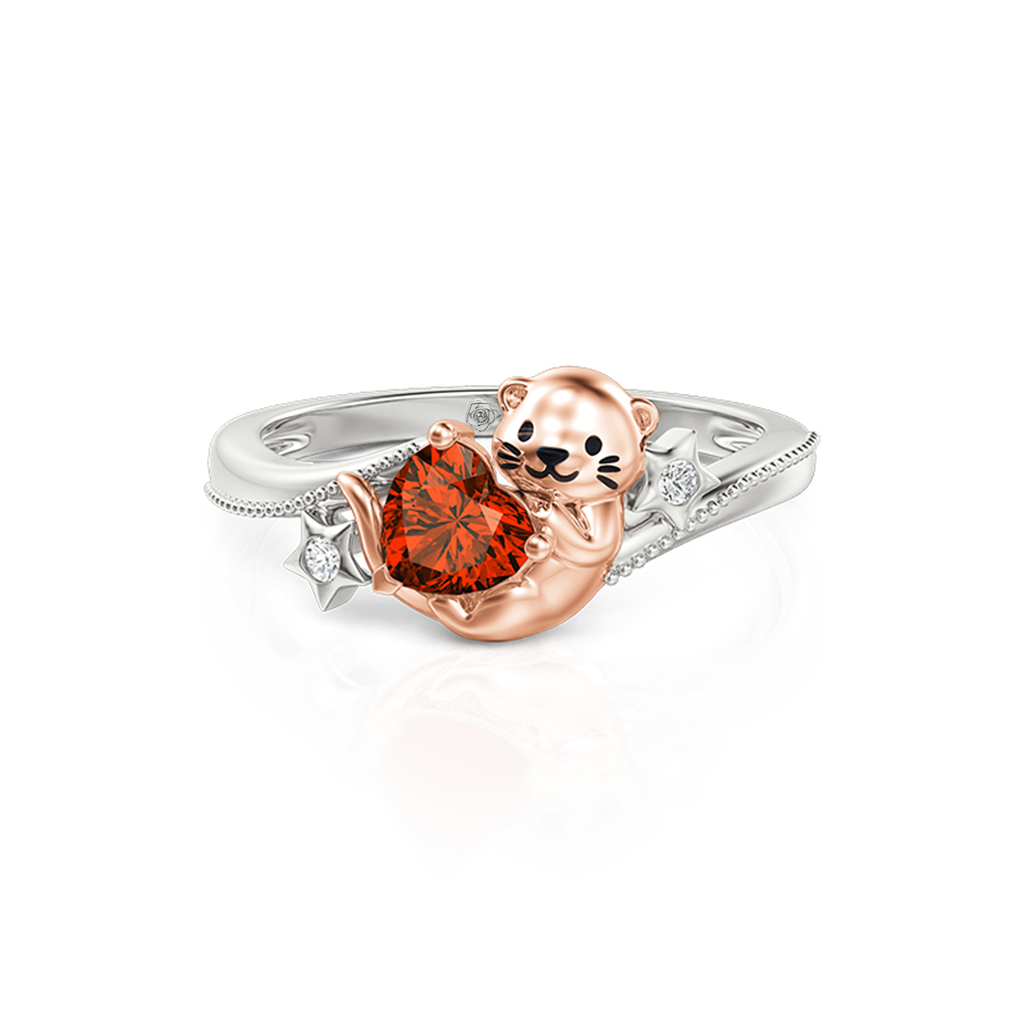 Jeulia Hug Me Custom Heart Birthstone Otter Ring with Star