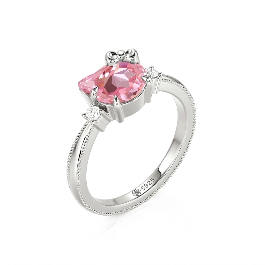 Jeulia Petland Milgrain Minimalist Pink Cat Engagement Ring