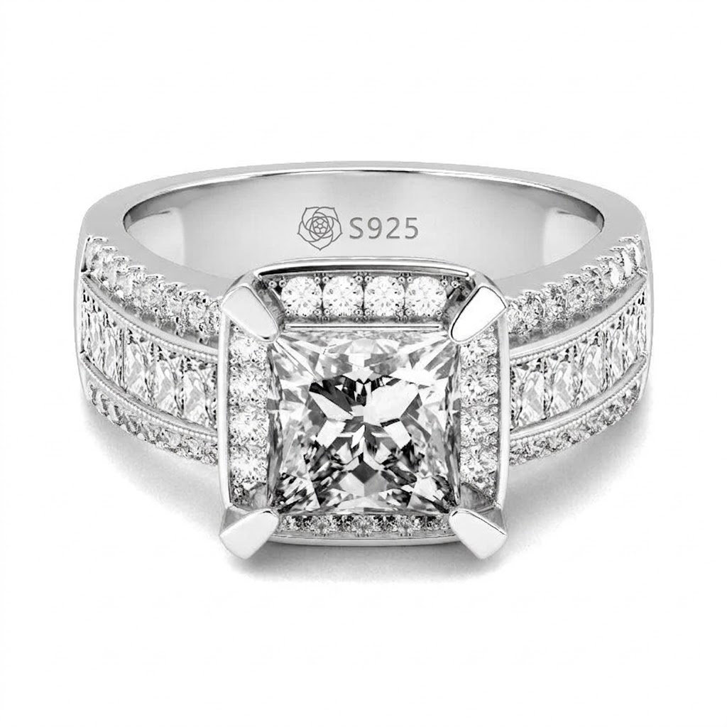 Halirose Halo Princess Cut Sterling Silver Ring