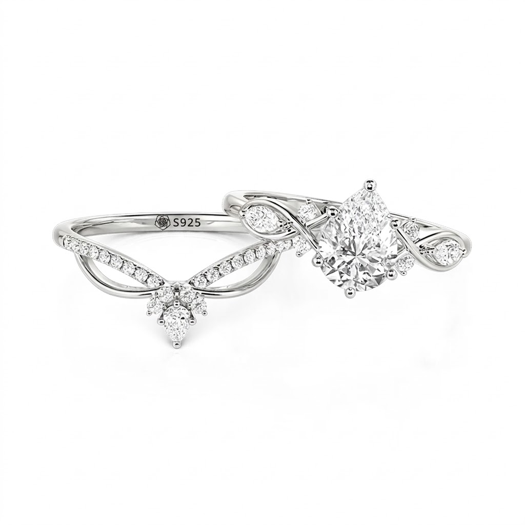 Jeulia Infinity Twist Pear Shaped Engagement Ring Set