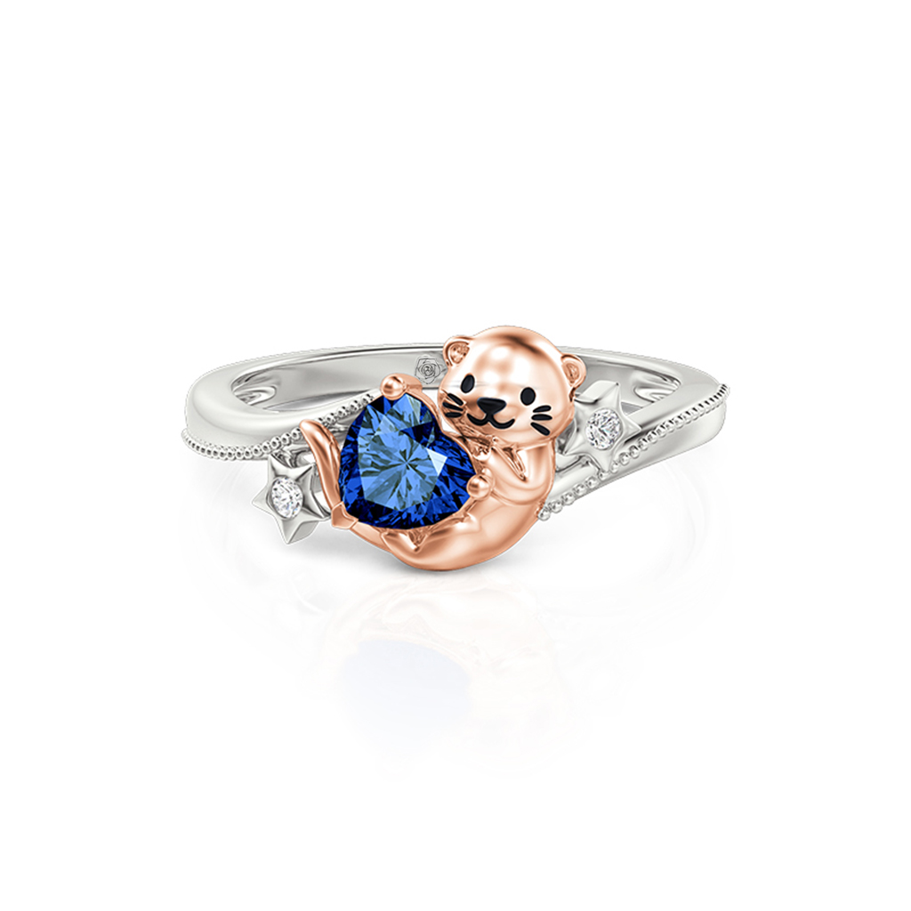 Jeulia Hug Me Custom Heart Birthstone Otter Ring with Star
