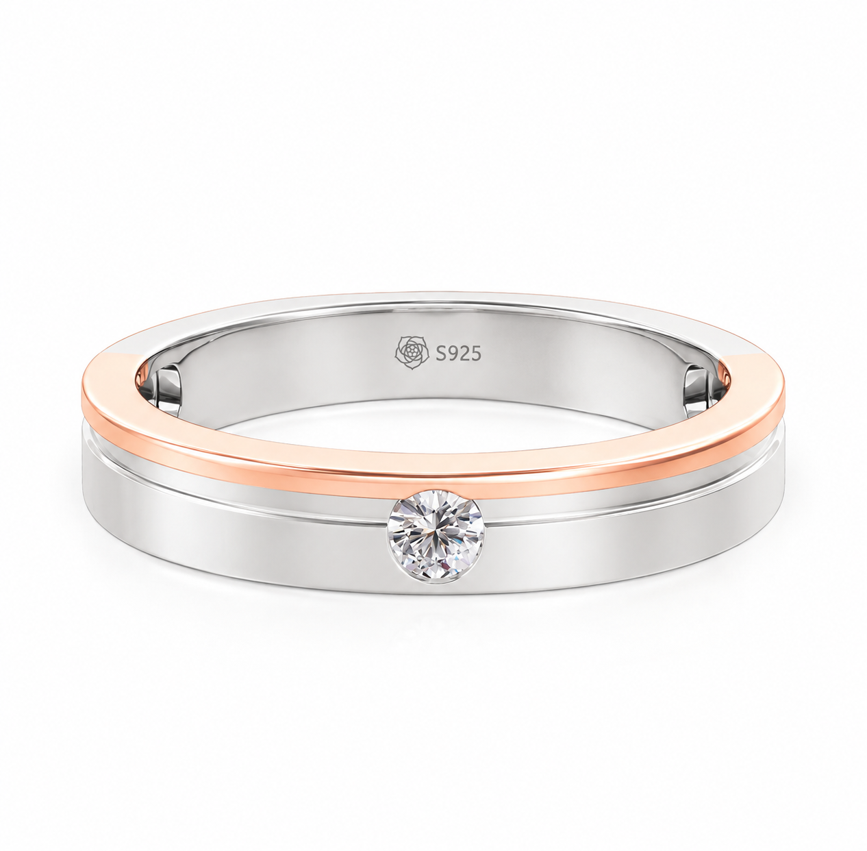 Helirose Classic Two Tone Men's Wedding Band Sterling Silver