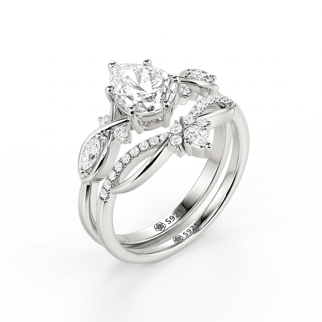 Jeulia Infinity Twist Pear Shaped Engagement Ring Set