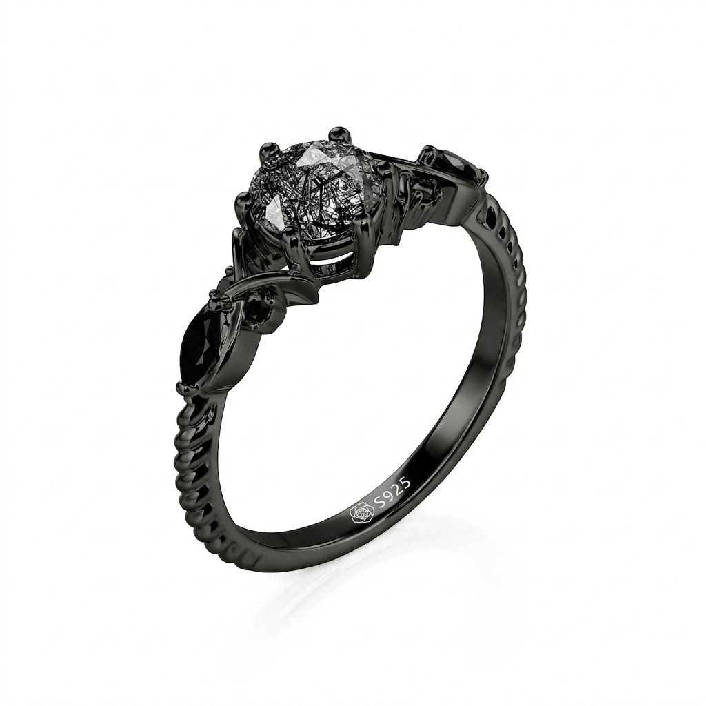 Jeulia Gothic Infinity Twist Black Rutilated Quartz Ring