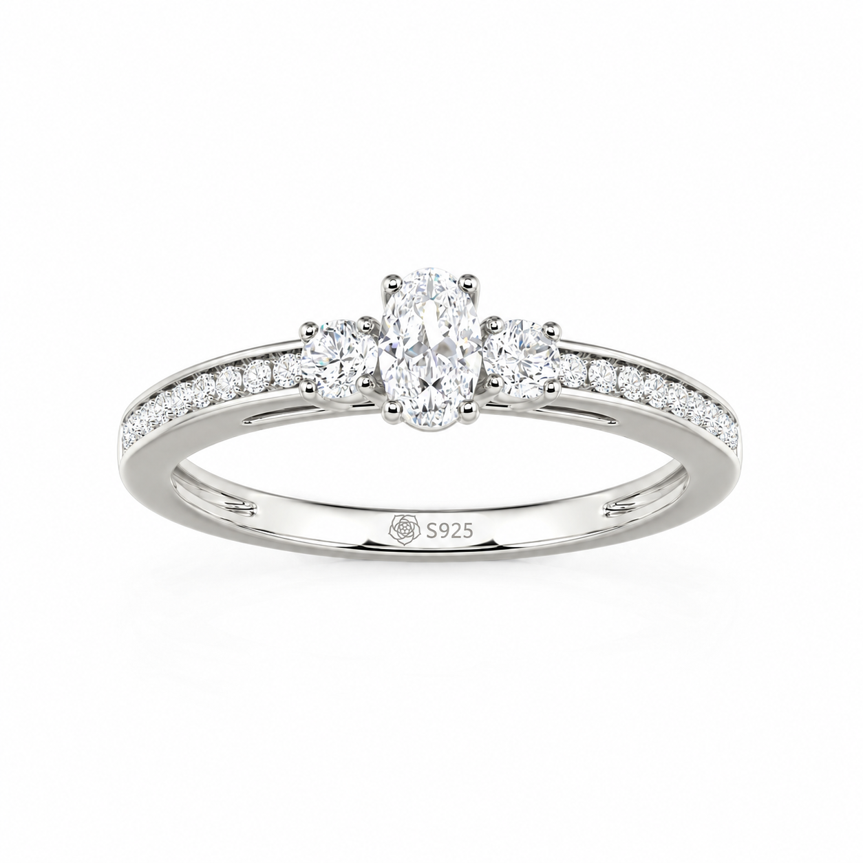Helirose Minimalist Pave Three Stone Oval Promise Ring