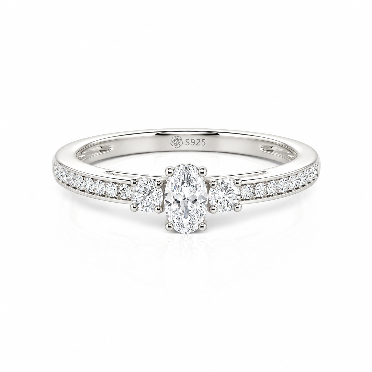 Helirose Minimalist Pave Three Stone Oval Promise Ring
