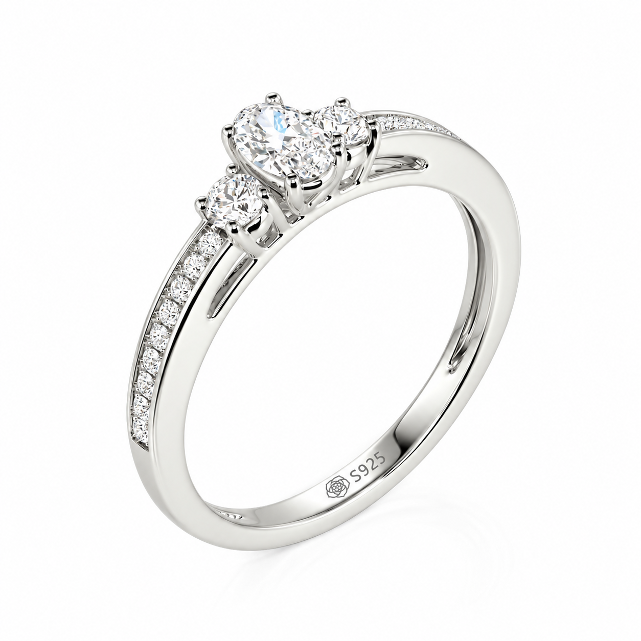 Helirose Minimalist Pave Three Stone Oval Promise Ring