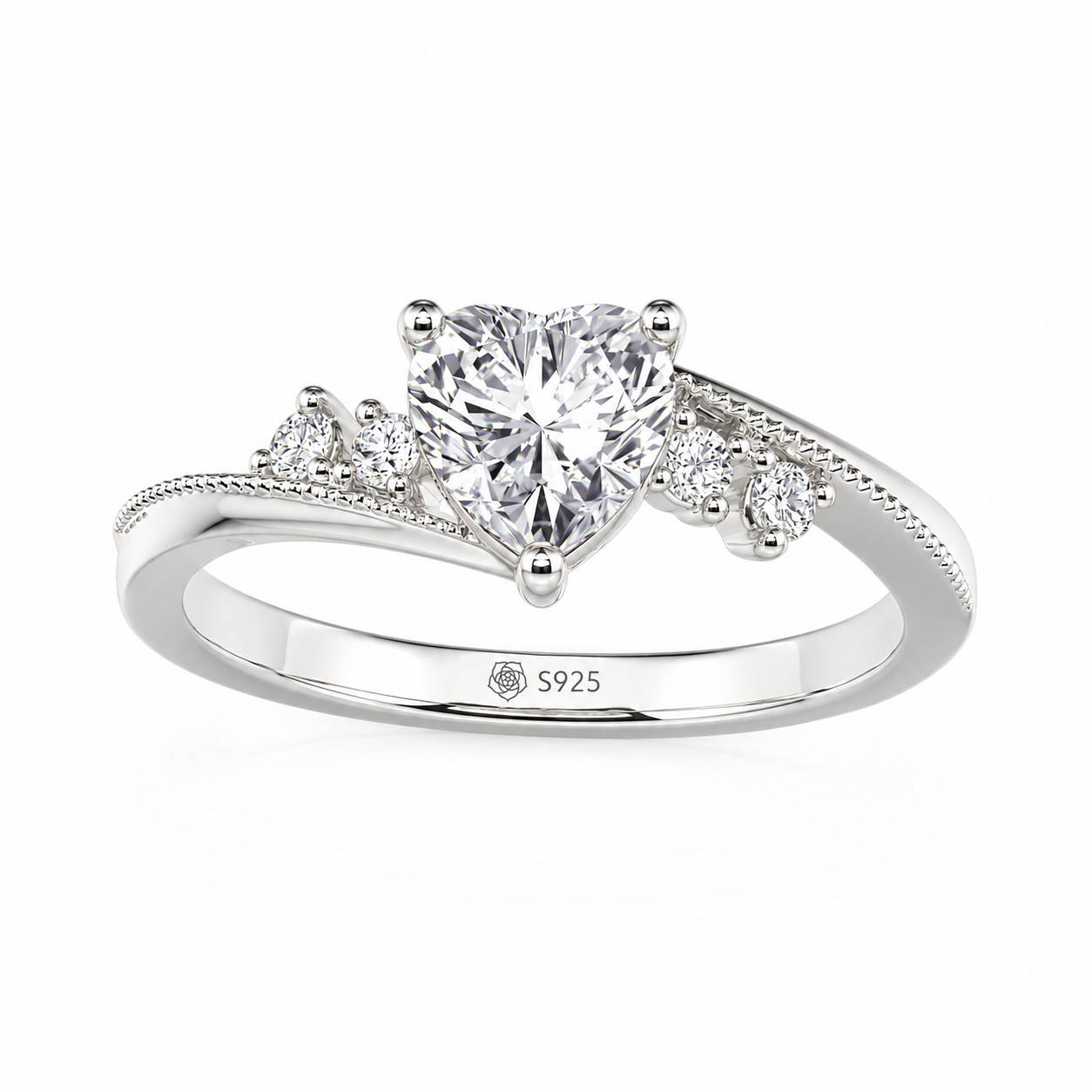 Helirose Beaded Bypass Heart Promise Ring Sterling Silver