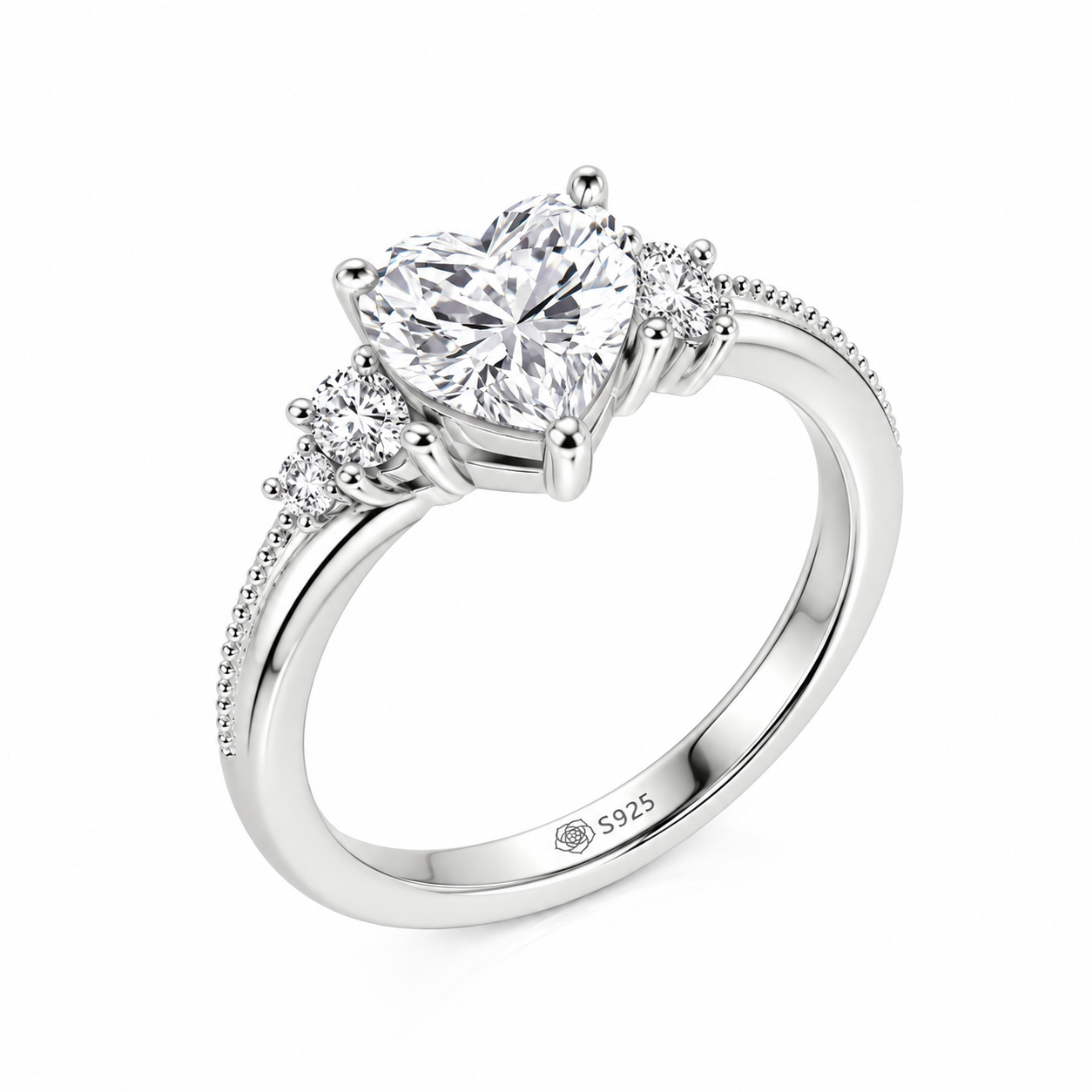 Helirose Beaded Bypass Heart Promise Ring Sterling Silver