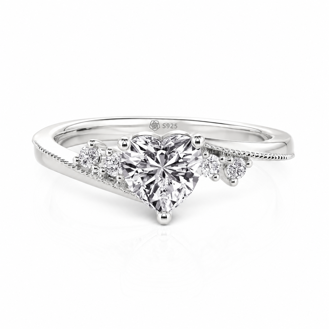 Helirose Beaded Bypass Heart Promise Ring Sterling Silver