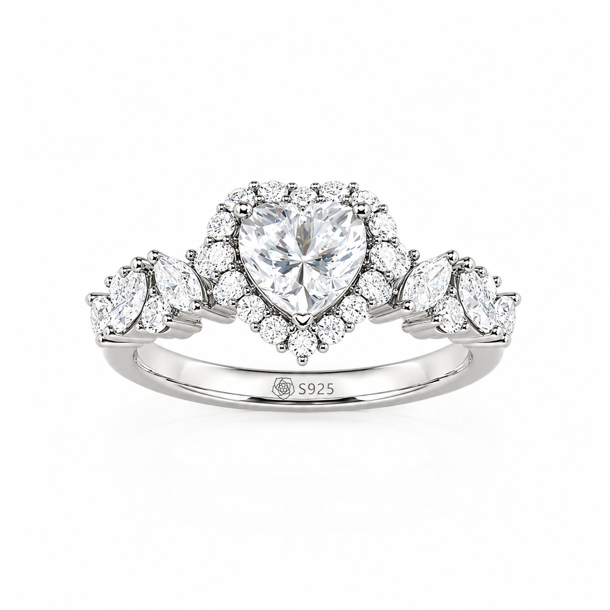 Helirose Halo Cluster Heart Engagement Ring with Eternity Band