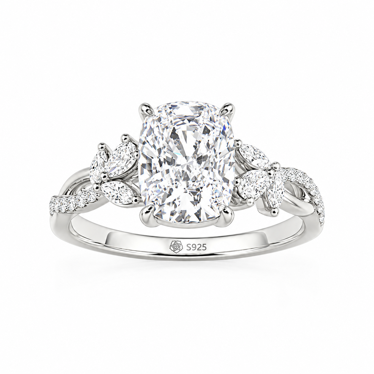 Helirose Twist Cluster Cushion Cut Engagement Ring