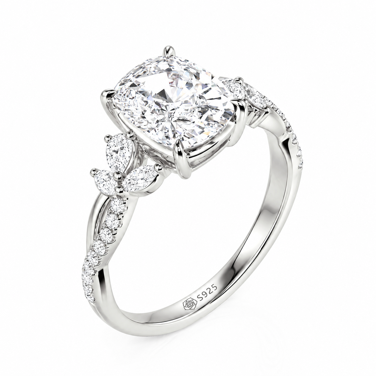 Helirose Twist Cluster Cushion Cut Engagement Ring