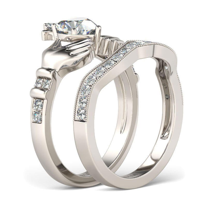 Jeulia Simple Crown Claddagh Sterling Silver Ring Set