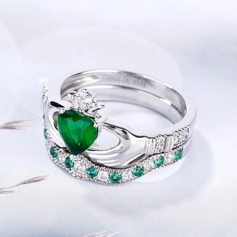 Jeulia Simple Crown Claddagh Sterling Silver Ring Set