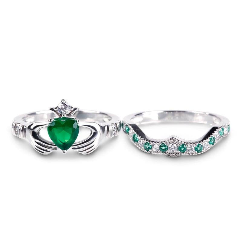 Jeulia Simple Crown Claddagh Sterling Silver Ring Set